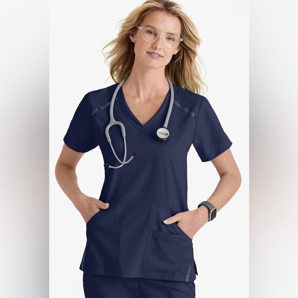 Grey's Anatomy V-Neck Scrub TOP 3-Pocket STRETCH SZ XS - Picture 2 of 16